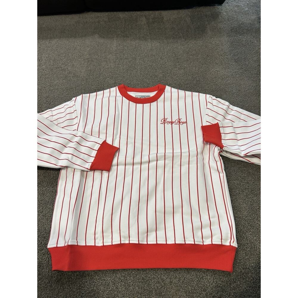 Bogey Boys Pinstripe Red White Crewneck‎ Mens Size Large